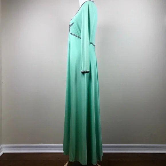 Lillie Rubin Vintage Green Crystal Embellished Gown Dress Knit Sustainable - Picture 3 of 8
